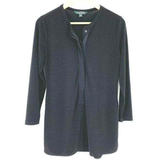Lauren Ralph Lauren Tops - Lauren Ralph Lauren Tunic Top Size Medium Petite Black Long Sleeve Shirt Stretch